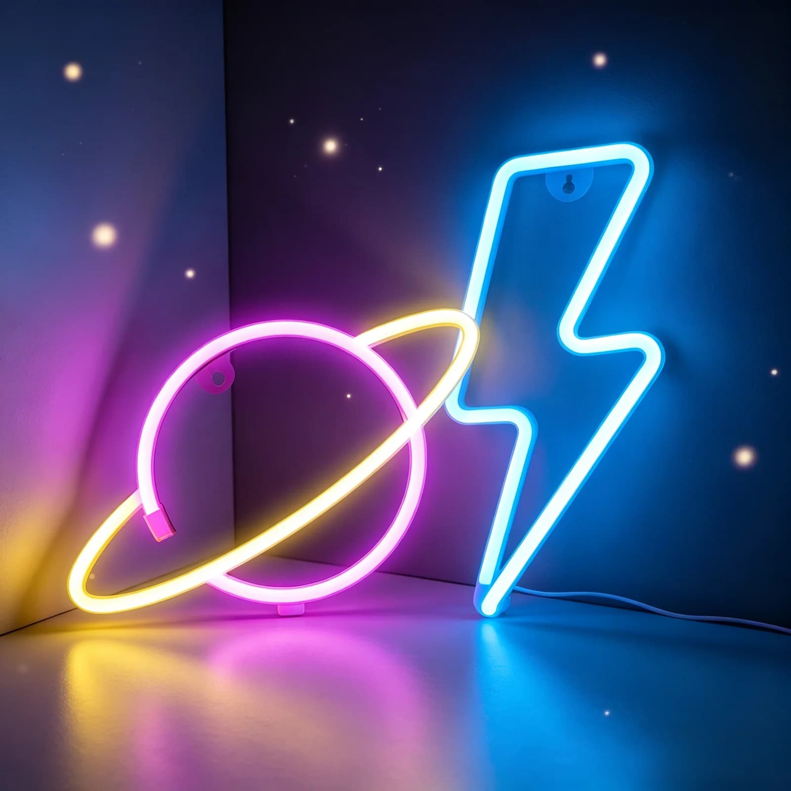 Νέον Σήμα Κεραυνός, Φωτιστικό Τοίχου LED με USB/Μπαταρία