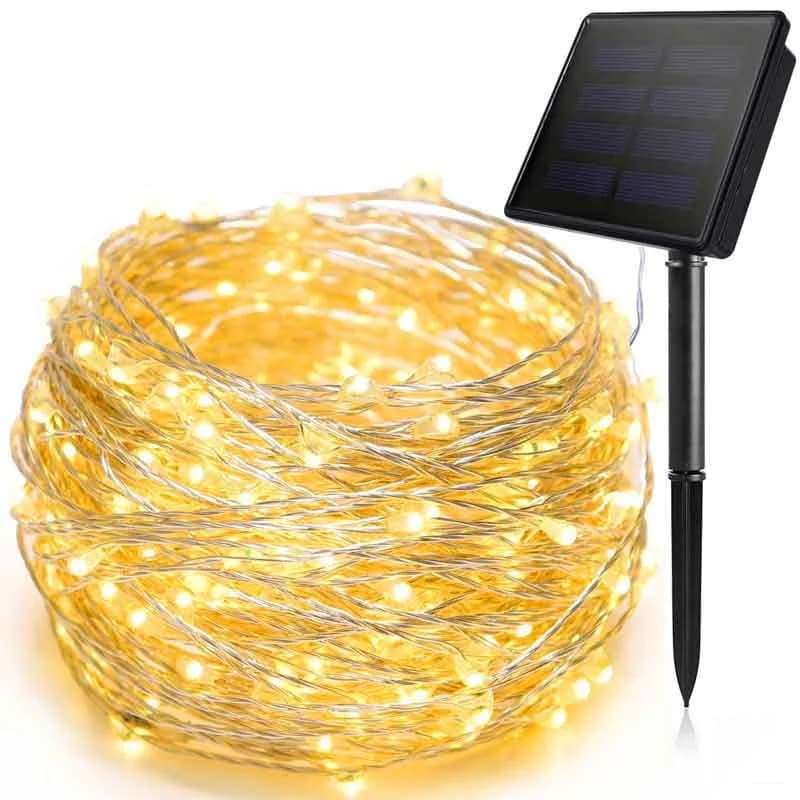 Φωτισμός Σειράς Χαλκού 100 LED με Ηλιακή Τροφοδοσία, Αδιάβροχος Εξωτερικού Χώρου