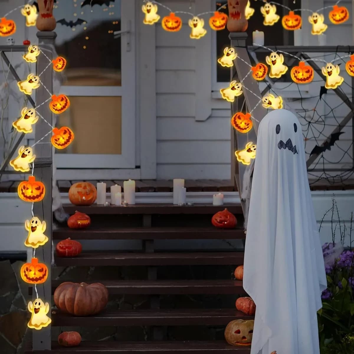 Φωτάκια Σειράς LED Halloween με Φαντάσματα και Κολοκύθες, Με Μπαταρία